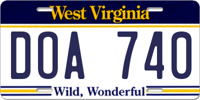 WV license plate DOA740
