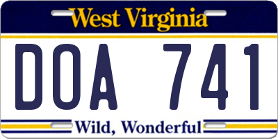 WV license plate DOA741