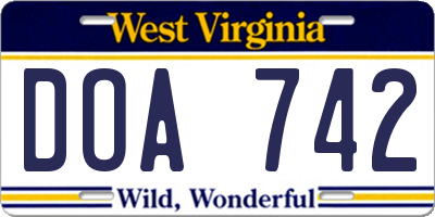 WV license plate DOA742
