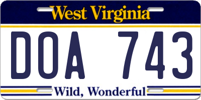 WV license plate DOA743