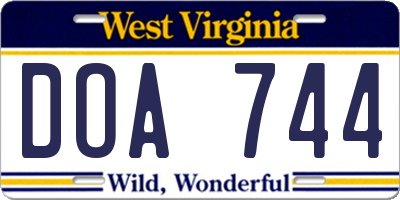 WV license plate DOA744