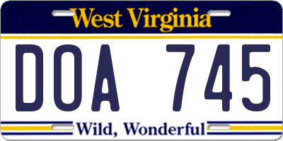 WV license plate DOA745