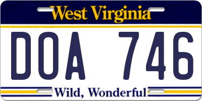 WV license plate DOA746
