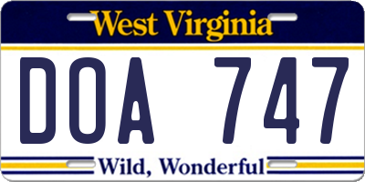 WV license plate DOA747