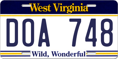 WV license plate DOA748