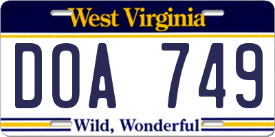 WV license plate DOA749