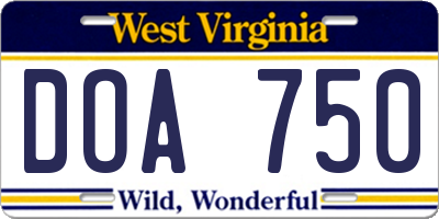 WV license plate DOA750