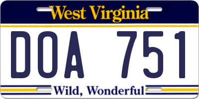 WV license plate DOA751