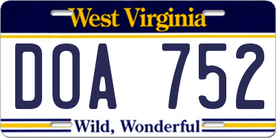 WV license plate DOA752