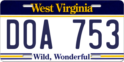 WV license plate DOA753
