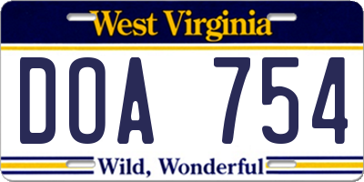 WV license plate DOA754