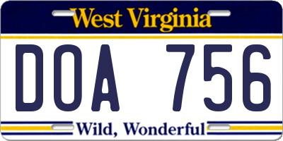 WV license plate DOA756