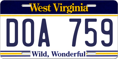 WV license plate DOA759