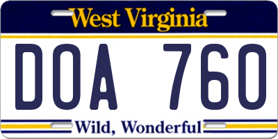 WV license plate DOA760