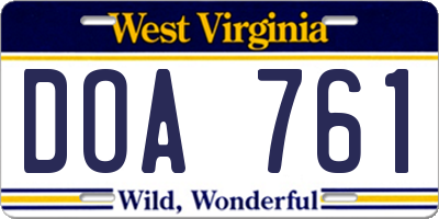 WV license plate DOA761