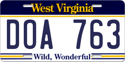 WV license plate DOA763
