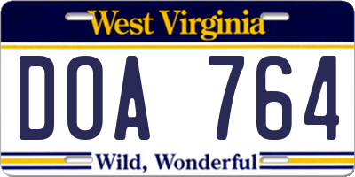 WV license plate DOA764