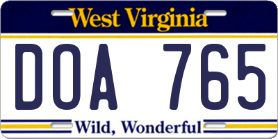 WV license plate DOA765