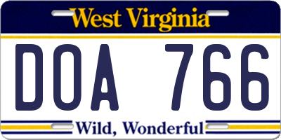 WV license plate DOA766