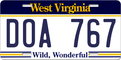 WV license plate DOA767