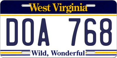 WV license plate DOA768