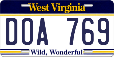 WV license plate DOA769