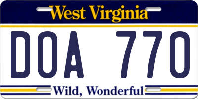 WV license plate DOA770