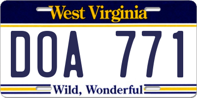 WV license plate DOA771