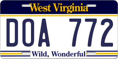 WV license plate DOA772