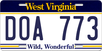 WV license plate DOA773