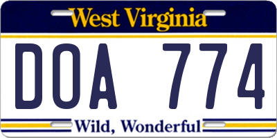 WV license plate DOA774