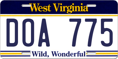 WV license plate DOA775