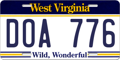 WV license plate DOA776
