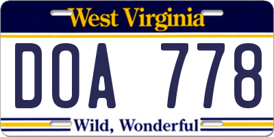 WV license plate DOA778