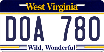 WV license plate DOA780