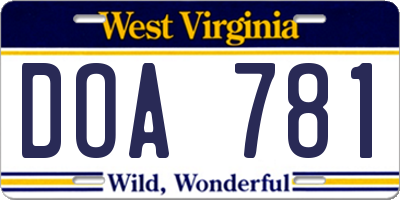 WV license plate DOA781