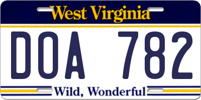 WV license plate DOA782