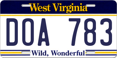 WV license plate DOA783