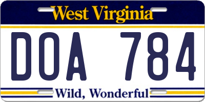 WV license plate DOA784