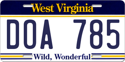 WV license plate DOA785