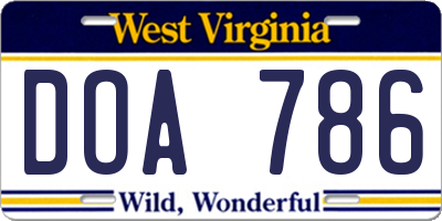 WV license plate DOA786