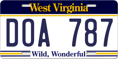WV license plate DOA787