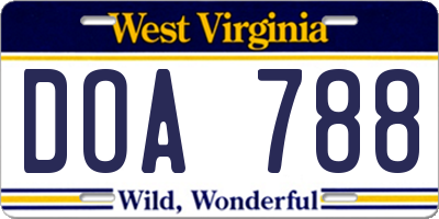 WV license plate DOA788