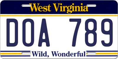 WV license plate DOA789