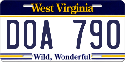WV license plate DOA790