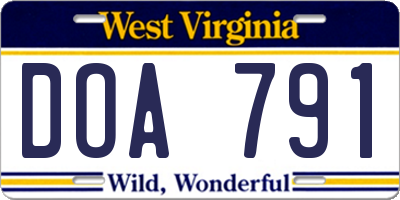 WV license plate DOA791