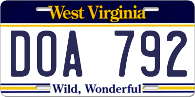 WV license plate DOA792