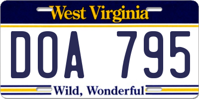WV license plate DOA795