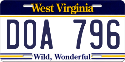 WV license plate DOA796