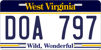 WV license plate DOA797